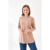 mirach Basic Kadın Tunik - Bej Tesettür Tunik Bisiklet Yaka Tunik Fit Relax Sıfır Yaka Uzun Bluz
