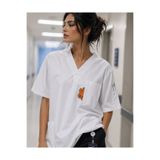 mirach Kadın Veteriner Scrubs Sevimli Tavşan Üst Premium Tüy Tutmayan Ekstra Cepli Geniş Kalıp Klinik Forması