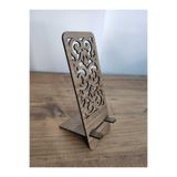 Miracix Desenli Dekoratif Telefon Tutucu Ahşap Telefon Standı Masaüstü Aparatı Kahverengi Tek Ebat