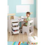 MİRACLE 3D Çocuk Oyun Aktivite Masası 90x45 Cm 3 Sepetli Sırt Dayamalı Sandalye Beyaz Sepetli (2-8 yaş)