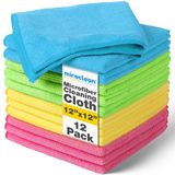 MIRACLEAN Mikrofiber Temizleme Bezleri 12'li Paket - 12 x 12 inç Ekranlar, Toz Alma ve Aletler için Çizgisiz Tüy Bırakmayan Bez Mendil - Premium Gözlük Temizleme Bezi Seti