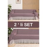 Miracolo Home Bordo Pamuklu Kolları Örten 310 Cm Koltuk Kanepe Çekyat Örtüsü Önden Saçaklı Kaymaz Tasarım (2 ADET)