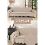 Miracolo Home Pamuklu Kolları Örten 310 cm Koltuk Kanepe Çekyat Örtüsü Önden Saçaklı Kaymaz Tasarım Çok Amaçlı Paket Içeriği 2 Adet-Bej - 170 x 310 cm