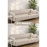Miracolo Home Pamuklu Koltuk Örtüsü Şalı Kaymaz Dokulu Çok Amaçlı Kanepe Çekyat Örtüsü 170X200 cm 2'li Paket - 170 x 200 cm - Bej
