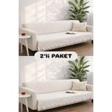 Miracolo Home Pamuklu Koltuk Örtüsü Şalı Kaymaz Dokulu Çok Amaçlı Kanepe Çekyat Örtüsü 170X200 cm 2'li Paket - 170 x 200 cm - Ekru