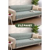 Miracolo Home Pamuklu Koltuk Örtüsü Şalı Kaymaz Dokulu Çok Amaçlı Kanepe Çekyat Örtüsü 170X200 cm 2'li Paket - 170 x 200 cm - Yeşil
