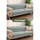 Miracolo Home Pamuklu Koltuk Örtüsü Şalı Kaymaz Dokulu Çok Amaçlı Kanepe Çekyat Örtüsü 170x200 Cm 2'li Paket Yeşil