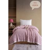 Miracolo Home Pembe Müslin 4 Katlı Yatak Örtüsü Pike Tek Kişilik Pamuklu Pike 170X205