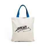 MİRAİ Atatürk Göz Portresi ve İmza Baskılı Krem Kanvas Omuz Çantası/Tote Bag - Mavi Sap - Bireysel ve Kurumsal Siparişe Uygun