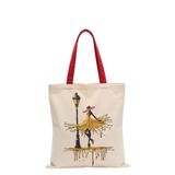 MİRAİ Kadın Silüeti (Kırmızı Şapka, Damlama Boya Etkili Sarı Elbise, Sokak Lambası) Özel Baskılı Krem Kanvas Omuz Çantası/Tote Bag - Kırmızı Sap - Bireysel ve Kurumsal Siparişe Uygun