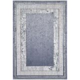 Miraj Mavi Çerçeveli Modern Geometrik Etnik Desenli Boho Makinada Yıkanabilir Hafif Hav Toz Vermez Leke Tutmaz Kaymaz Taban Dijital Makine Baskı Halı Oturma Odası Salon Yolluk Koridor Mutfak Halısı