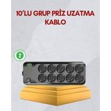 MiraLive 10 Prizli Uzatma Kablosu Termal Koruma USB Type-C Hızlı Şarj 2500W