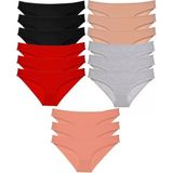 MiraLive 15 Adet Süper Eko Set Likralı Kadın Slip Külot Siyah Kırmızı Ten Gri Pudra - XL - Renkli