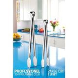 MiraLive 2 Boy Mutfak Maşası - Mangal Barbekü Maşası - Izgara Maşası Tava Maşası Çelik 18 ve 36 cm 721809 - Renkli