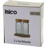 MiraLive 2pcs Bambu Kapaklı Cam Tuzluk - Biberlik - Baharatlık 120ML (4887)