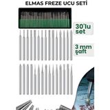 MiraLive 30 Parça Elmas Freze Ucu Seti - 3mm Şaft Profesyonel Gravür, Oyma ve Hassas Taşlama Seti - Çok Renkli