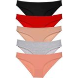 MiraLive 5 Adet Süper Eko Set Likralı Kadın Slip Külot Siyah Kırmızı Ten Gri Pudra - XL - Renkli