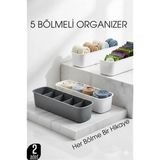 MiraLive 5 Bölmeli Dolap ve Çekmece Içi 2’li Set Organizer Kutusu (Gri & Beyaz) 722440 - Renkli - standart