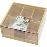 MiraLive Ahşap Bambu 6 Bölmeli Poşet Çay Kutusu Mika Plastik Kapak 21X20X10CM (4887)