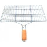 MiraLive Ahşap Saplı Mangal Izgarası Galvanizli Paslanmaz Kafes Demir 25 x 40 cm