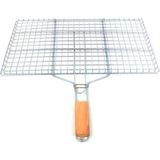 MiraLive Ahşap Saplı Mangal Izgarası Galvanizli Paslanmaz Kafes Demir 32 x 42 cm