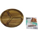 MiraLive Akasya Yuvarlak 3 Bölmeli Ahşap Servis Sunum Tepsi - Tahtası 20 x 1.4cm (4887)