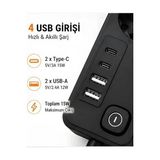 MiraLive Akım Korumalı 5’li Priz 2xusb 2xtype-C Çıkış Akım Koruma Çoklu Priz Çoğaltıcı Anahtarl - 1 Adet