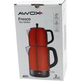 MiraLive Awox Fresco Kırmızı Elektrikli Çay Makinesi Çaycı Set 1.7lt Su Isıtıcı + 1.2lt Demlik Paslanm