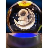 MiraLive Ay Üstünde Astronot Tasarımlı Plastik Altlıklı Işıklı Cam Küre - Renkli - standart