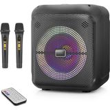 MiraLive Çift Karaoke Mikrofonlu Bluetooth Hoparlör Fm Radyo 20W 10.5 Inç Rgb Kumandalı Siyah NDR2210