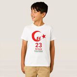 MiraLive Çocuk 23 Nisan Ulusal Egemenlik ve Çocuk Bayramı Baskılı Bisiklet Yaka T-Shirt - Beyaz - 5 - 7 Yaş