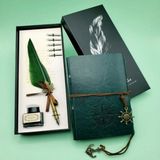 MiraLive Deri Defter ve Tüylü Mürekkepli Kalem Seti - Renkli