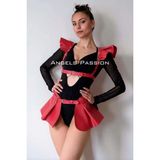 MiraLive Deri Elbise Harness, Mini Deri Etek, Deri Elbise Etek Harness - BRF1001 - Kırmızı - S - M