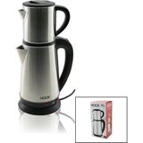 MiraLive Elektrikli Çay Makinesi Çaycı Set 1.8lt Su Isıtıcı Pls.+ 0.8lt Demlik Çelik Taban 1800W 360 Derece Gövde HK-509 (4887)