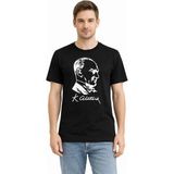 MiraLive Erkek Atatürk Baskılı Tişört Kısa Kollu Bisiklet Yaka T-Shirt - Siyah - 2XL