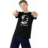 MiraLive Erkek Çocuk Atatürk Baskılı Tişört Kısa Kollu Bisiklet Yaka T-Shirt - Siyah