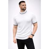 MiraLive Erkek Fitilli Triko Dokuma Kısa Kol Tişört Yarım Boğaz Modern Yazlık T-Shirt - Beyaz