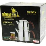 MiraLive Filinta Mini Boy Çelik Çaydanlık Seti Çift Kapaklı Renkli Bakalit Kulp Üst Demlik: 1lt - Alt Suluk: 1.5lt Kendinden Süzgeçli (4887)