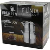 MiraLive Filinta Orta Boy Çelik Çaydanlık Seti Çift Kapaklı Renkli Bakalit Kulp Üst Demlik: 1.25LT - Alt Suluk: 2.25LT Kendinden Süzgeçli (4887)