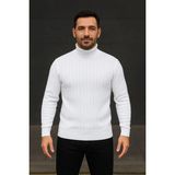 MiraLive Fitilli Triko Kazak 3'lü Set Beyaz Bordo Siyah Regular Balıkcı Yaka Tam Boğazlı Triko Seti Mode - Çok Renkli - 2XL