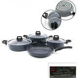 MiraLive Gri 7 Parça Granit Tencere - Tava Seti 20-24CM Derin - 27CM Basık Cam Kapak Tencere - 26CM Tava (4887) - 1