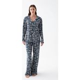 MiraLive Kadın Lacivert “paris” Yazı Desenli Düğmeli Pamuklu Pijama Takımı