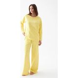 MiraLive Kadın Oversize Sarı Desenli Pamuklu Kalın Pijama Takımı - XL