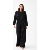 MiraLive Kadın Oversize Siyah Çiçek Desenli Pamuklu Kalın Pijama Takımı