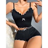 MiraLive Kadın Siyah Fitilli Askılı Şortlu Pijama Takım 6659