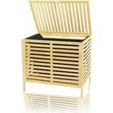 MiraLive Kalın Ahşap Bambu Kirli Çamaşır Sepeti Siyah Kumaş Çantalı SEPET=50X38X55CM (4887) - 1