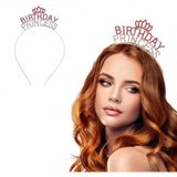 MiraLive Kristal Taşlı Pembe Birthday Princess Yazılı Parti Tacı 19X11 cm (K95) - 19 x 11 cm