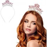 MiraLive Kristal Taşlı Pembe Birthday Princess Yazılı Parti Tacı 19X11 cm (K95) - Renkli - standart