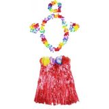 MiraLive Luau Aloha Hawaii Kolye Etek Taç ve Bileklik Seti Kırmızı (K95) - Renkli - standart