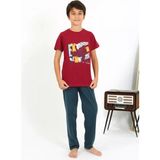 MiraLive Miray- Erkek Çocuk Kısa Kol Penye Pijama Takım Bordo - 9 - 10 Yaş